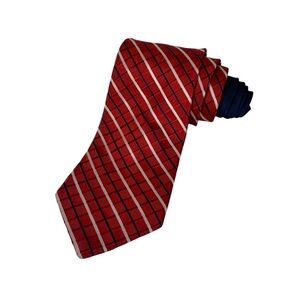 Tommy Hilfiger Red Navy Striped Silk Tie - 3.75 x 56"